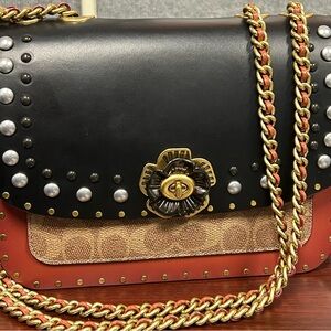 Coach Black and Tan Studded Shoulder Bag
